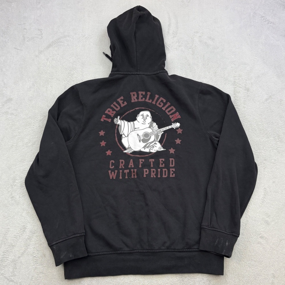 True Religion Hoodie Mens Large Black Full Zip Buddha Y2K Hooded Sweatshirt